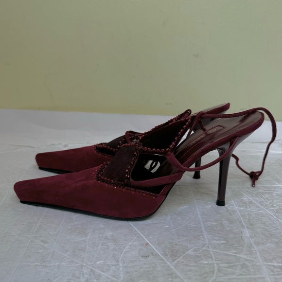 SERGIO ROSSI NEW Velvet Leather Beads Suede Ankle Tie Pointy Toe Pump Heels Shoe - Picture 3 of 15